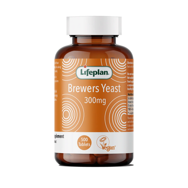 Lifeplan brewers yeast brown glass bottle orange label natural source of B vitamins