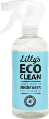 Lilly's Eco Clean Concentrated Degreaser and Descaler spray bottle.