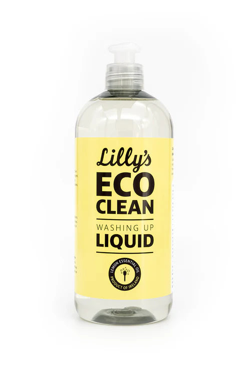 Lilly’s Eco Clean lemon oil washing up liquid on white background.