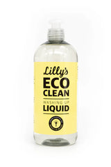 Lilly’s Eco Clean lemon oil washing up liquid on white background.