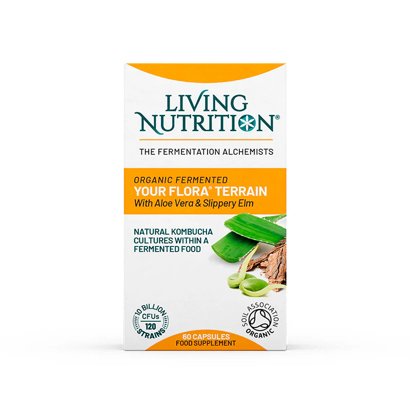 Living Nutrition Your Flora Terrain fermented supplement 60 capsules box.