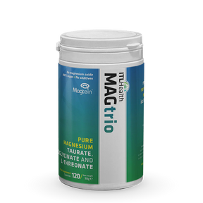 ITL Health MAGtrio capsules with Magnesium Taurate, Bisglycinate, and Threonate for brain, heart, and muscle support.