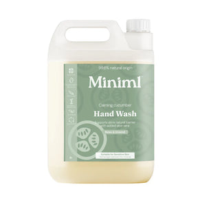 Miniml 5L refill container of calming cucumber and aloe vera hand wash, suitable for sensitive skin.