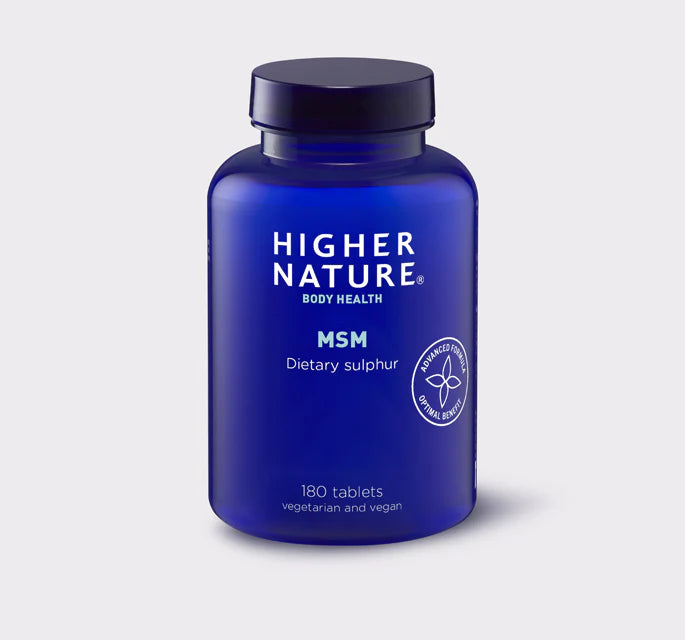 Higher Nature MSM dietary sulphur, 180 vegetarian and vegan tablets.