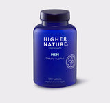 Higher Nature MSM dietary sulphur, 180 vegetarian and vegan tablets.