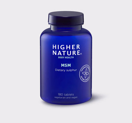 Higher Nature MSM dietary sulphur, 180 vegetarian and vegan tablets.