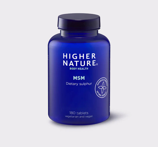 Higher Nature MSM dietary sulphur, 180 vegetarian and vegan tablets.