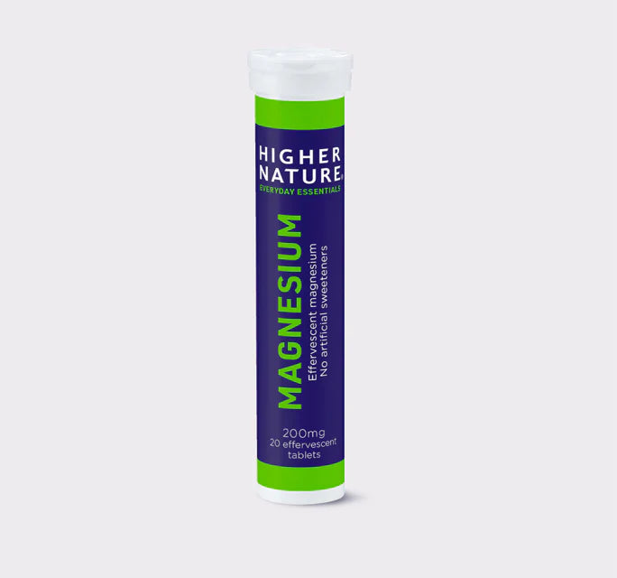 Higher Nature 200mg Magnesium, 20 effervescent tablets without artificial sweeteners.