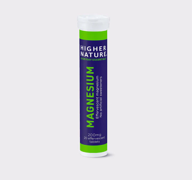 Higher Nature 200mg Magnesium, 20 effervescent tablets without artificial sweeteners.