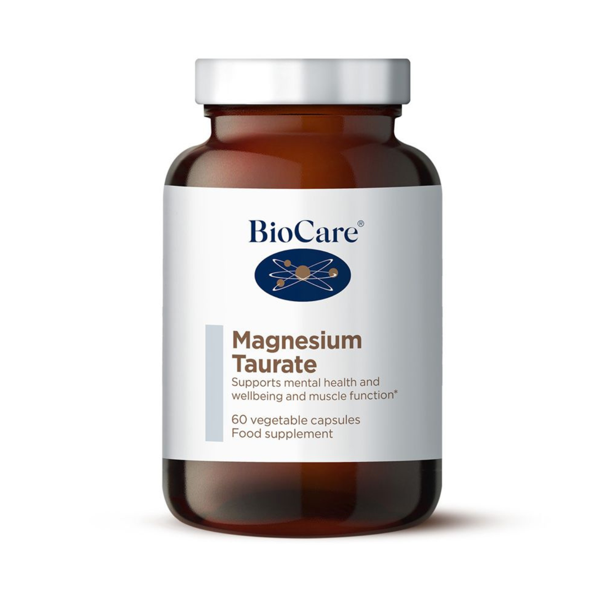 BioCare Magnesium Taurate supplement bottle on a white background