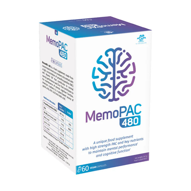 Vita Green MemoPAC 480 mental performance supplement box.
