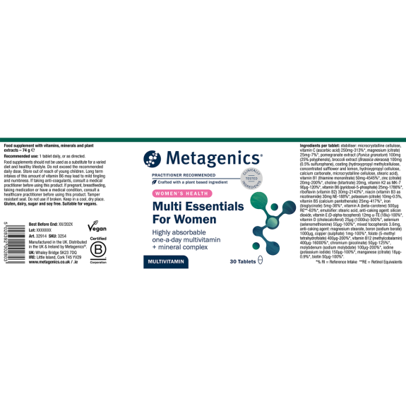 Metagenics Multi Essentials For Women 30 tabs