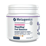 Metagenics MegaMag Fem Balance Women's Health Citrus Orange flavor powder jar.