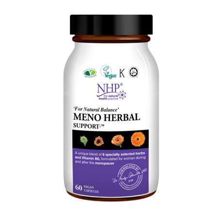Bottle of NHP Meno Herbal Support on a white background