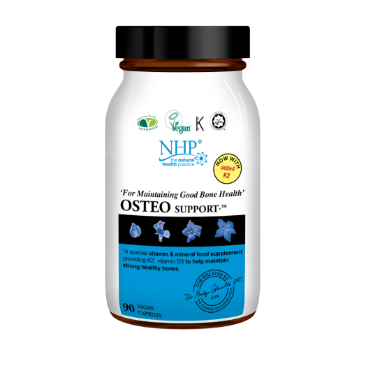 NHP Osteo Support capsules by Dr Marilyn Glenville for bone density and skeletal strength with Calcium Magnesium and Vitamin D3 90 capsules.