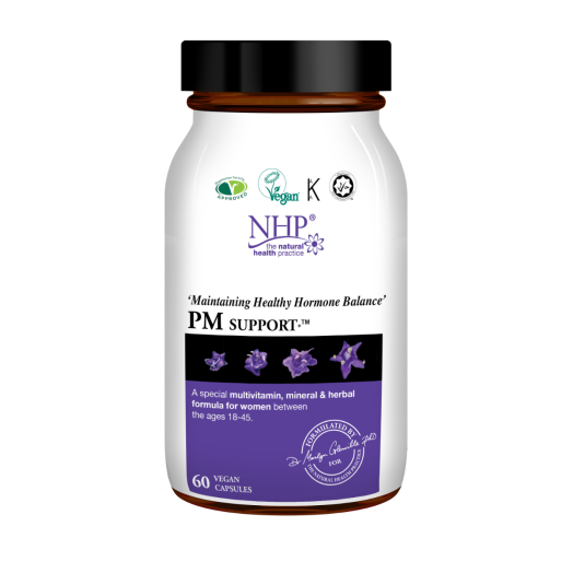 NHP PM Support capsules by Dr Marilyn Glenville for hormonal balance and premenstrual comfort with Vitamin B6 and Magnesium 60 capsules.