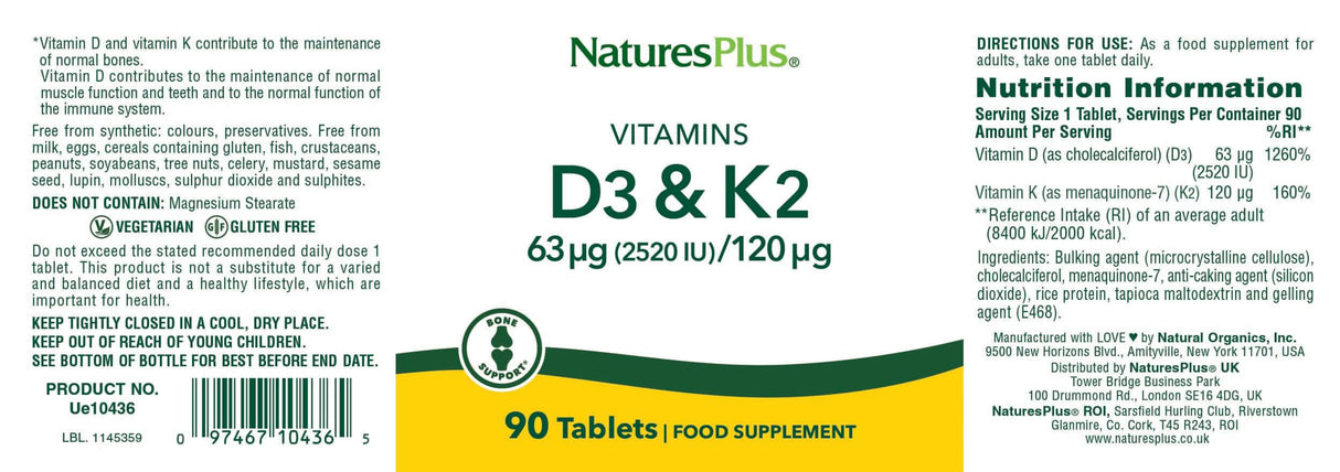Natures Plus Vitamin D3 2500 IU with K2 90 tabs