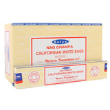 One box of Satya Nag Champa California White Sage Incense on a plain white background.