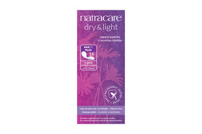 Natracare Dry & Light Plus organic cotton bladder pads box.