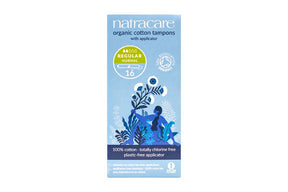 Natracare regular organic cotton applicator tampons 16 count box.