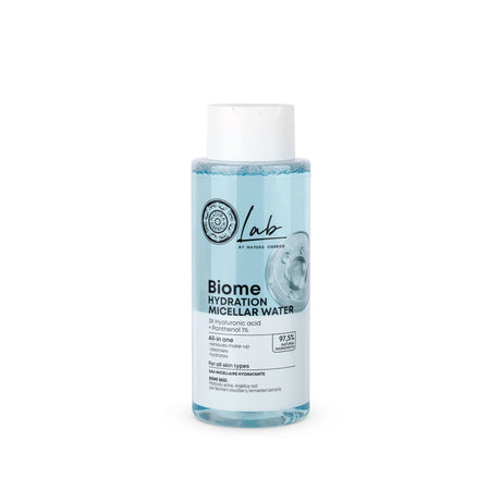 Lab by Natura Siberica Biome Hydration Micellar Water, an all-in-one cleanser with 3X Hyaluronic acid and 1% Panthenol for all skin types.