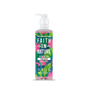 Clear bottle of Faith in Nature Rejuvenating Hand Wash, dragon fruit scent, with vibrant pink and green leaf design, highlighting its natural origin.