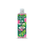 Bottle of "Faith in Nature" revitalising shampoo for oily hair. Features vibrant green and pink leaf patterns, emphasizing natural origins.