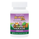 Nature's Plus Animal Parade AcidophiKidz children's chewable probiotic 90 tablets berry flavour for digestive and immune support.