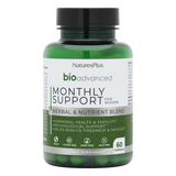 Nature's Plus BioAdvanced Monthly Support 60 vegan capsules with Magnesium B6 and Chasteberry for hormonal balance and energy support.