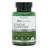 Nature's Plus BioAdvanced Stress Support 60 vegan capsules with Ashwagandha Rhodiola and B Vitamins for mental resilience and energy support.
