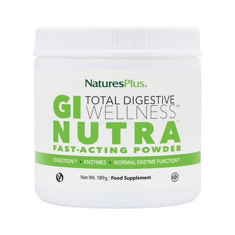 NaturesPlus GI Nutra Total Digestive Wellness powder container on a white background