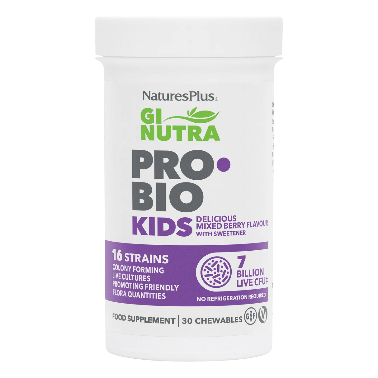 NaturesPlus Pro Bio Kids probiotic supplement container on a white background