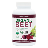 Nature's Plus Organic Beet Root 90 vegan capsules, pure whole food supplement for circulation, energy, and heart health support.