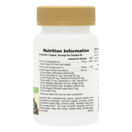 NaturesPlus Source of Life Garden Vitamin D3 & K2 – 60 Vegan Capsules
