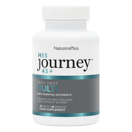 NaturesPlus His Journey 45+ supplement bottle on a white background