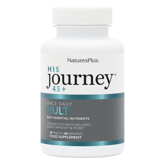 NaturesPlus His Journey 45+ supplement bottle on a white background