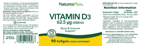 Natures Plus Vitamin D3 2500 IU Softgels