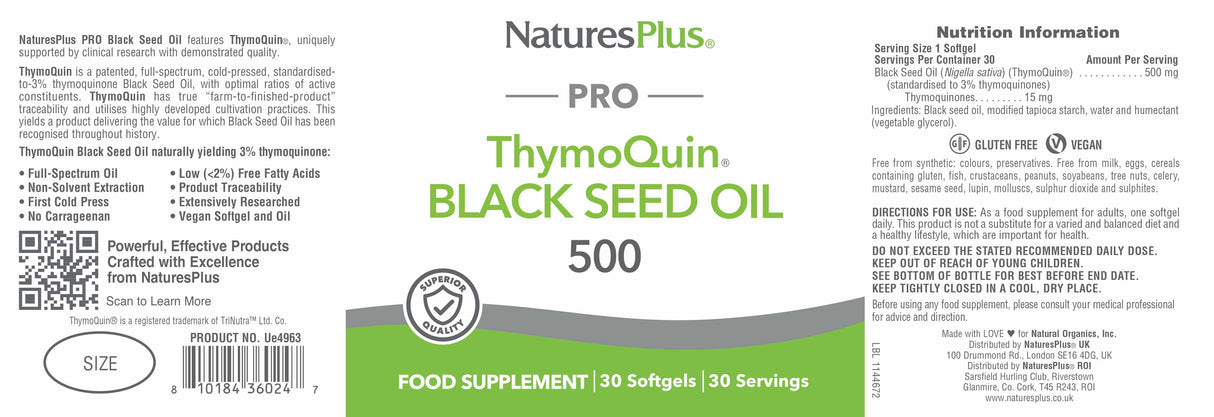 Natures Plus Pro ThymoQuin Black Seed Oil - 30 softgels