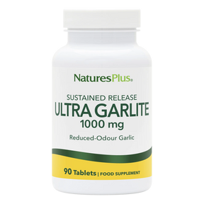 Natures Plus ULtralite Garlic white bottle with yellow green label