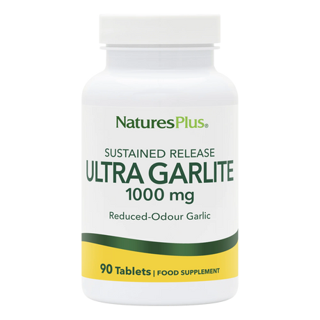Natures Plus ULtralite Garlic white bottle with yellow green label