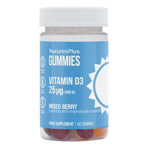 NaturesPlus Vitamin D3 gummies jar on a white background