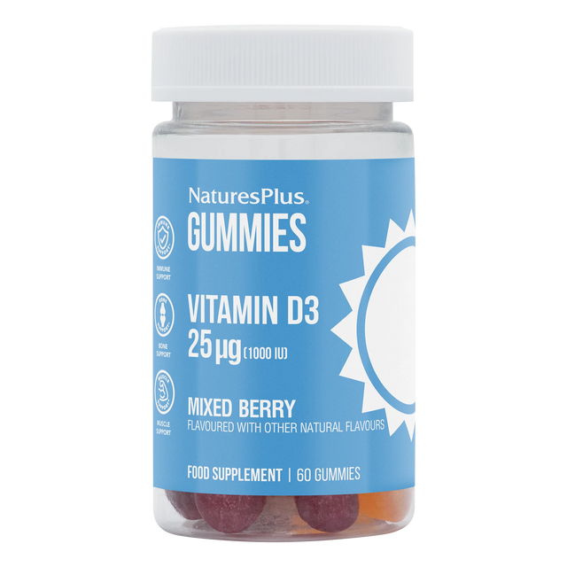 NaturesPlus Vitamin D3 gummies jar on a white background