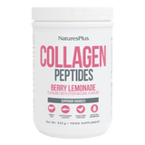 NaturesPlus Collagen Peptides Berry Lemonade flavored powder supplement in a 322g tub featuring superior sources including grass-fed beef, sustainably caught fish, cage-free chicken, and eggshell membrane.