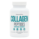 NaturesPlus Collagen Peptides supplement bottle featuring 120 capsules of multi-collagen from superior sources including grass-fed beef, sustainably caught fish, cage-free chicken, and eggshell membrane.