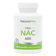 A white bottle of NaturesPlus PRO NAC 600 food supplement containing 60 capsules with green and silver branding.
