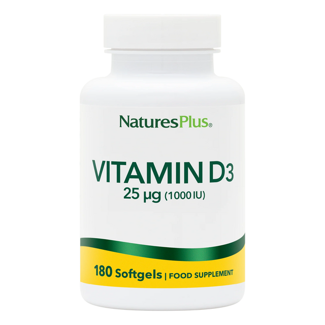 NaturesPlus Vitamin D3 supplement bottle on a white background