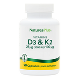 NaturesPlus Vitamins D3 & K2 supplement bottle on a white background