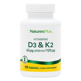 NaturesPlus Vitamins D3 & K2 supplement bottle on a white background