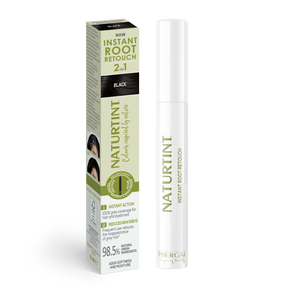 Naturtint Instant Root Retouch black applicator with eco-friendly cardboard product packaging.