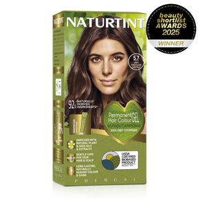 Naturtint Permanent Hair Colour Gel in 5.7 Light Chocolate Chestnut, featuring 100% grey coverage and an ammonia-free formula.